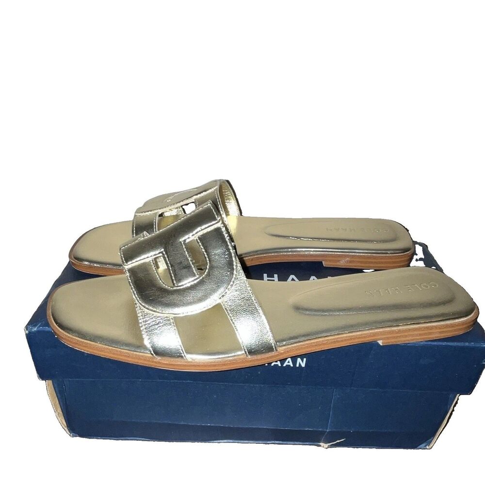Cole Haan Women’s Gold Leather Slide Sandals Slip-On US 10 B W29327